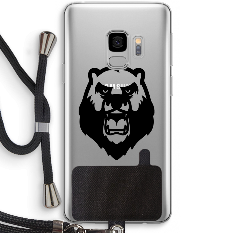 Angry Bear (black): Samsung Galaxy S9 Transparant Hoesje met koord