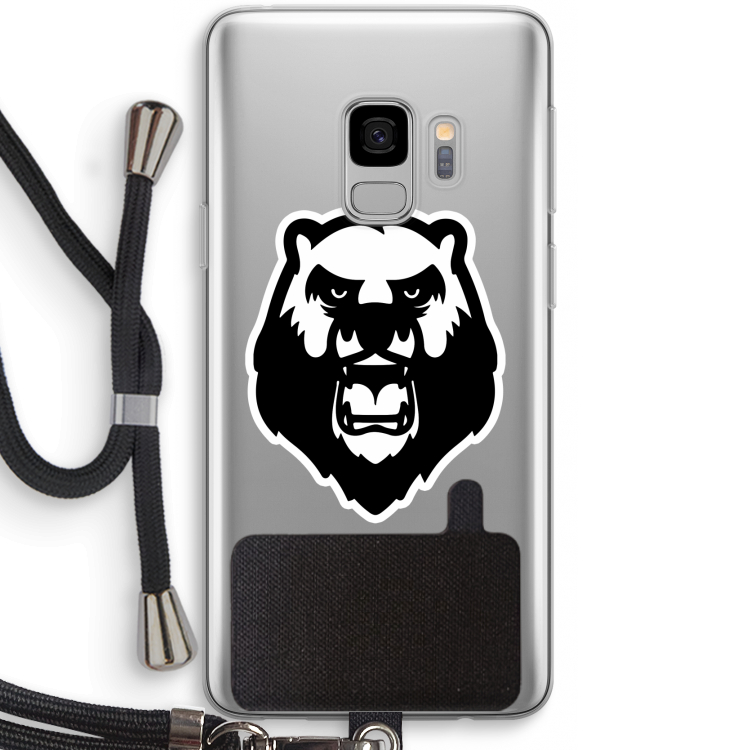 Angry Bear (white): Samsung Galaxy S9 Transparant Hoesje met koord