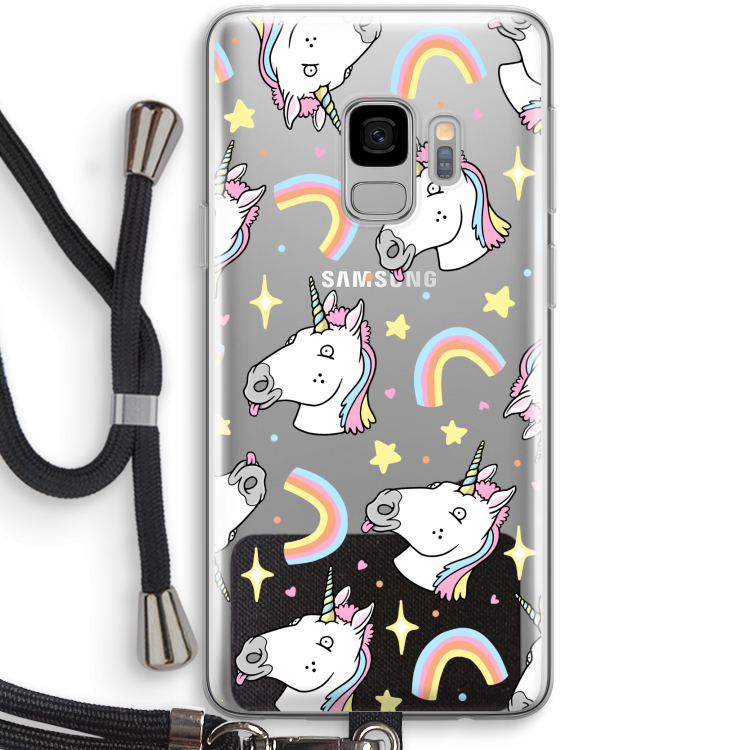 Rainbow Unicorn: Samsung Galaxy S9 Transparant Hoesje met koord