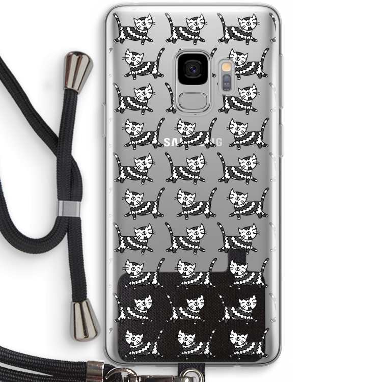Zwarte poes: Samsung Galaxy S9 Transparant Hoesje met koord