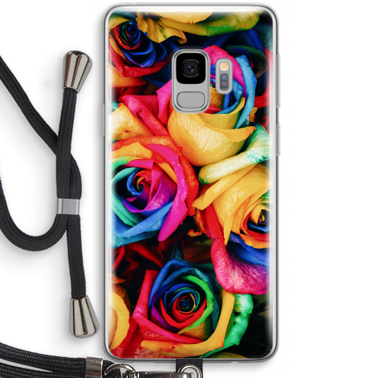 Neon bloemen: Samsung Galaxy S9 Transparant Hoesje met koord