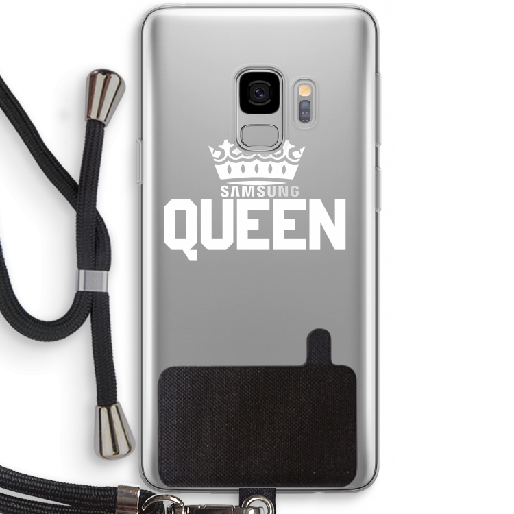 Queen zwart: Samsung Galaxy S9 Transparant Hoesje met koord