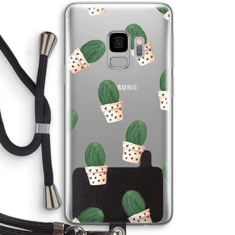 Cactusprint roze: Samsung Galaxy S9 Transparant Hoesje met koord