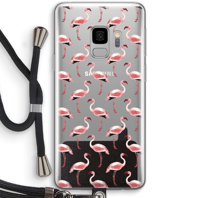 Flamingoprint groen: Samsung Galaxy S9 Transparant Hoesje met koord