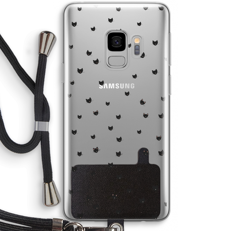 Kleine kattenkopjes: Samsung Galaxy S9 Transparant Hoesje met koord