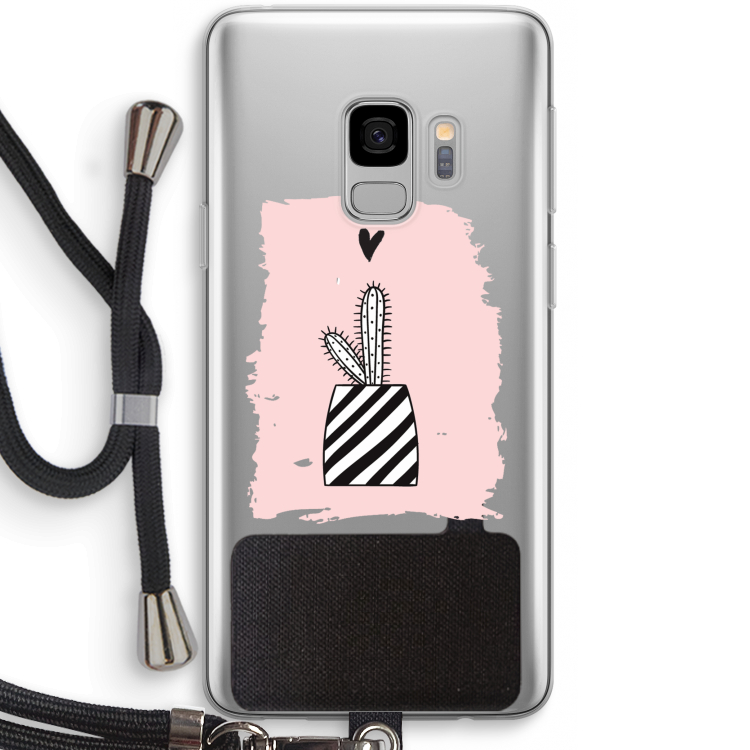 Zwart-wit cactus: Samsung Galaxy S9 Transparant Hoesje met koord