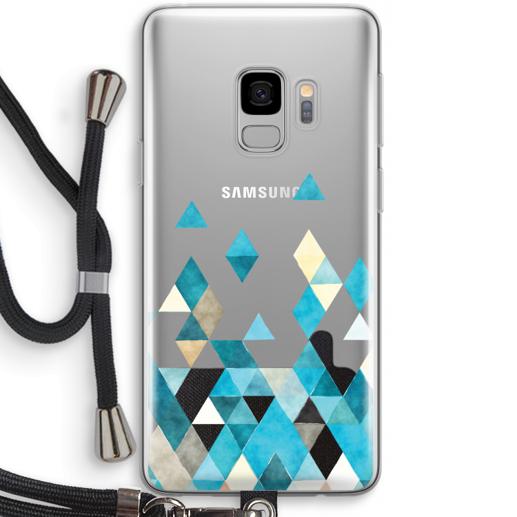 Gekleurde driehoekjes blauw: Samsung Galaxy S9 Transparant Hoesje met koord