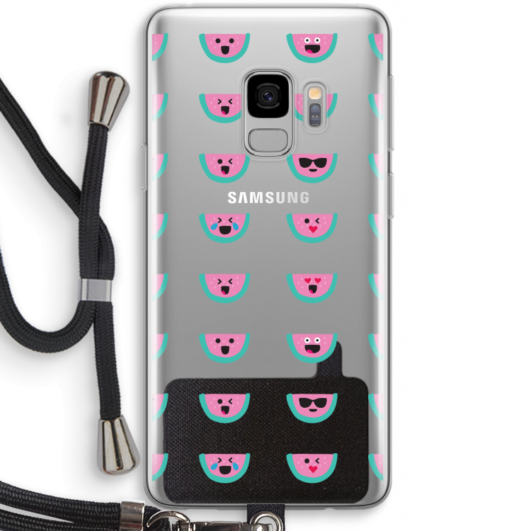 Smiley watermeloenprint: Samsung Galaxy S9 Transparant Hoesje met koord