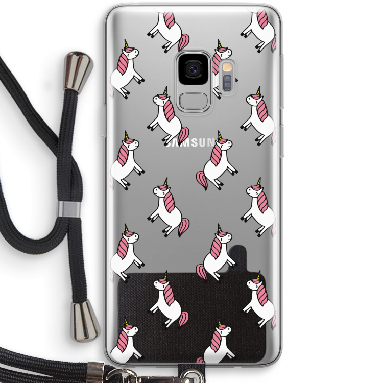 Eenhoorns overal: Samsung Galaxy S9 Transparant Hoesje met koord