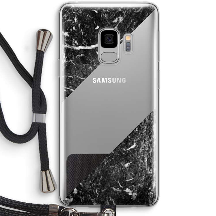 Zwart marmer: Samsung Galaxy S9 Transparant Hoesje met koord