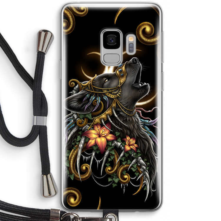 Huilende Wolf: Samsung Galaxy S9 Transparant Hoesje met koord