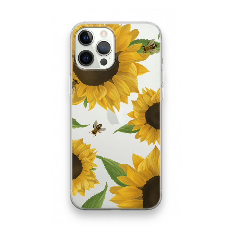 Sunflower and bees: iPhone 12 Pro Transparant Hoesje
