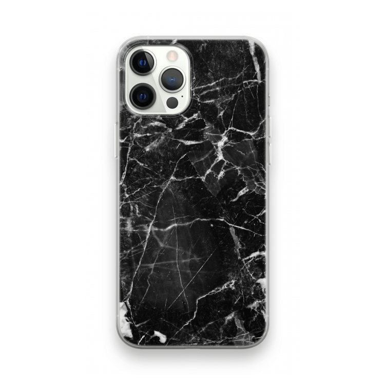 Zwart Marmer 2: iPhone 12 Pro Transparant Hoesje