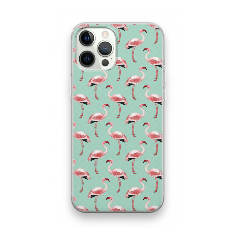 Flamingoprint groen: iPhone 12 Pro Transparant Hoesje
