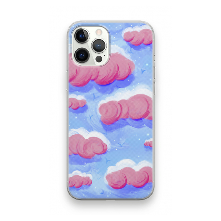 Roze wolken met vogels: iPhone 12 Pro Transparant Hoesje