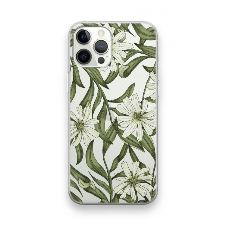 Wit bloemenpatroon: iPhone 12 Pro Transparant Hoesje