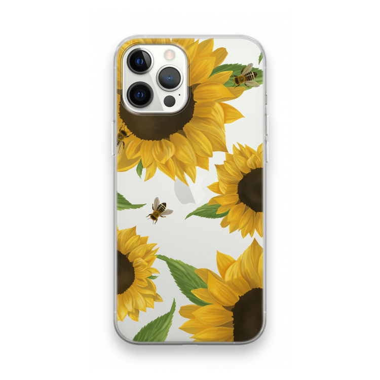 Sunflower and bees: iPhone 12 Pro Max Transparant Hoesje