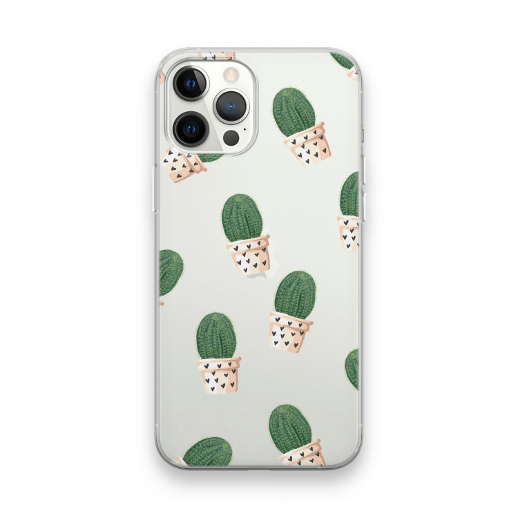Cactusprint roze: iPhone 12 Pro Max Transparant Hoesje