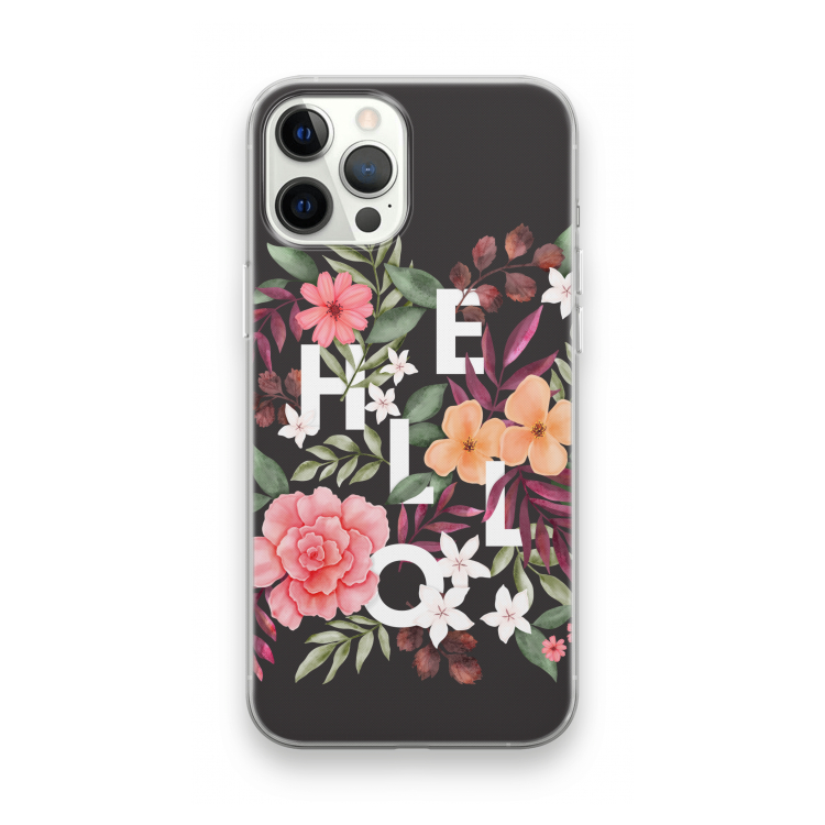 Hello in flowers: iPhone 12 Pro Max Transparant Hoesje