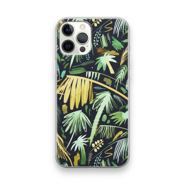 Tropical Palms Dark: iPhone 12 Pro Max Transparant Hoesje
