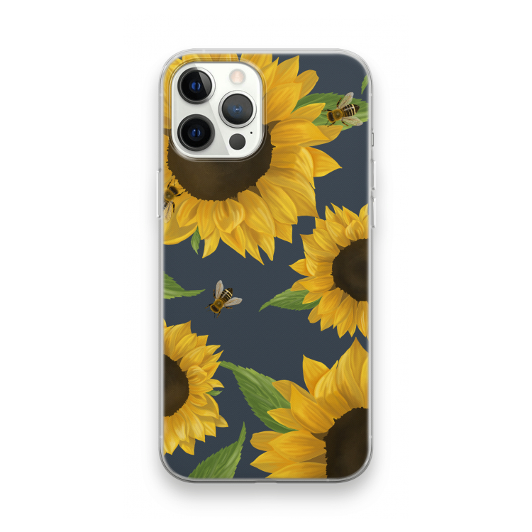 Sunflower and bees: iPhone 12 Pro Max Transparant Hoesje
