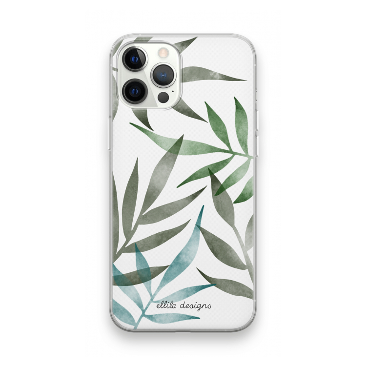 Tropical watercolor leaves: iPhone 12 Pro Max Transparant Hoesje