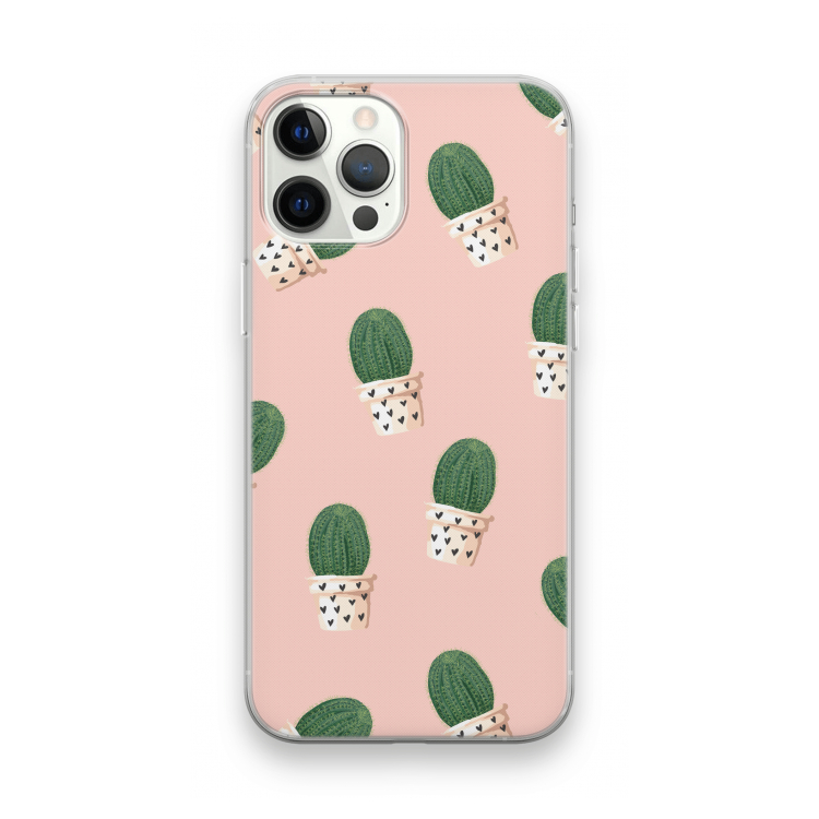 Cactusprint roze: iPhone 12 Pro Max Transparant Hoesje