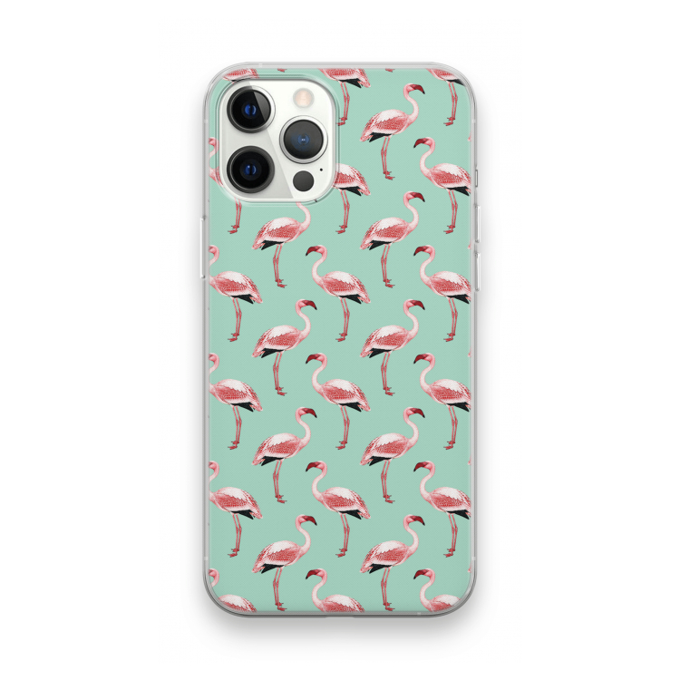 Flamingoprint groen: iPhone 12 Pro Max Transparant Hoesje
