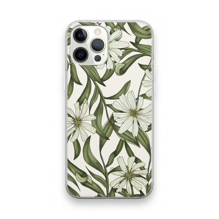 Wit bloemenpatroon: iPhone 12 Pro Max Transparant Hoesje