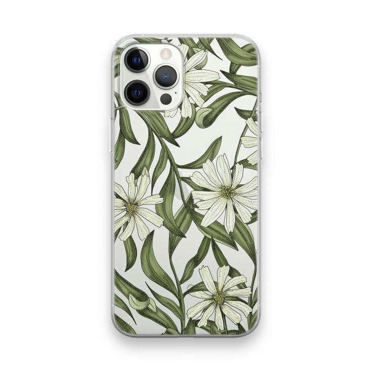 Wit bloemenpatroon: iPhone 12 Pro Max Transparant Hoesje