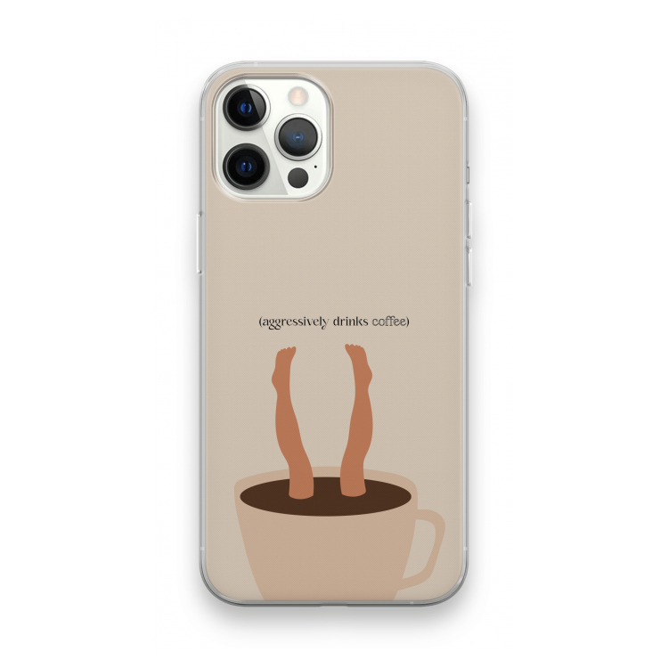 Aggressively drinks coffee: iPhone 12 Pro Max Transparant Hoesje