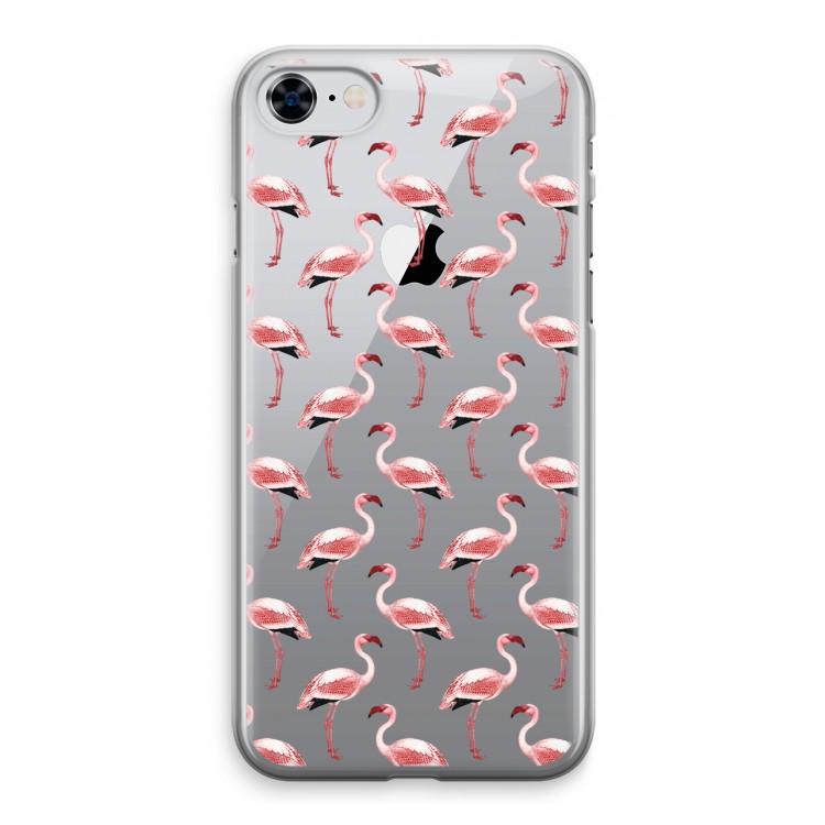 Flamingoprint groen: iPhone 8 Transparant Hoesje