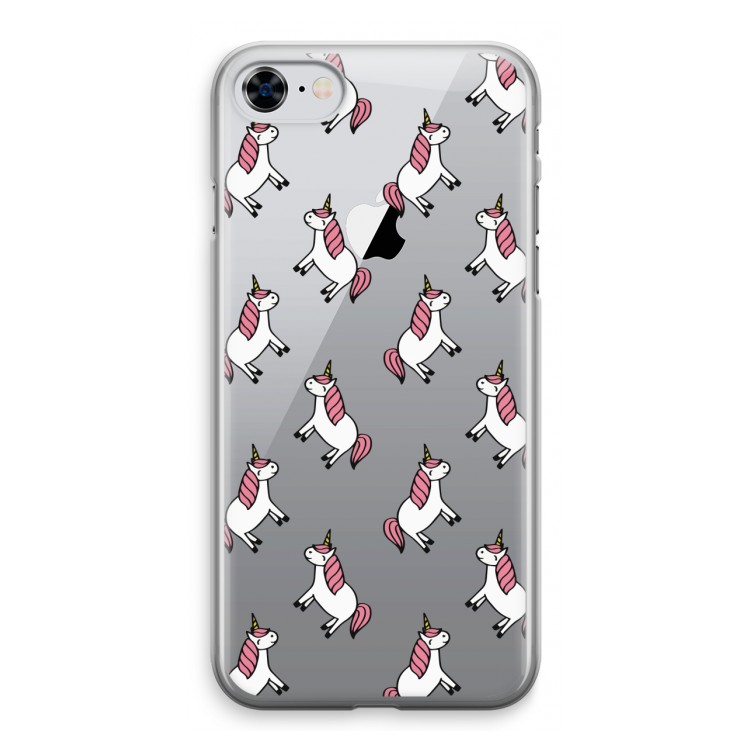 Eenhoorns overal: iPhone 8 Transparant Hoesje