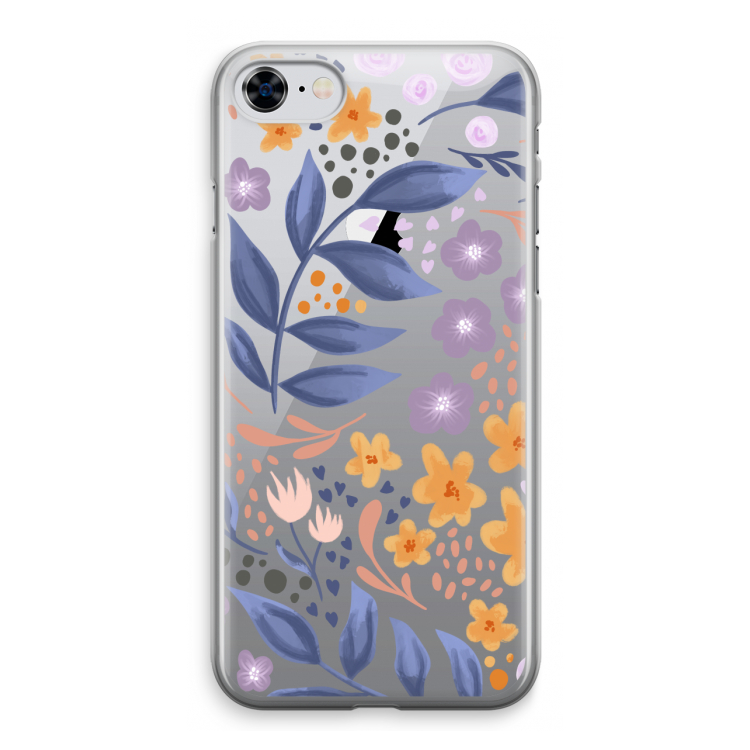 Flowers with blue leaves: iPhone 8 Transparant Hoesje