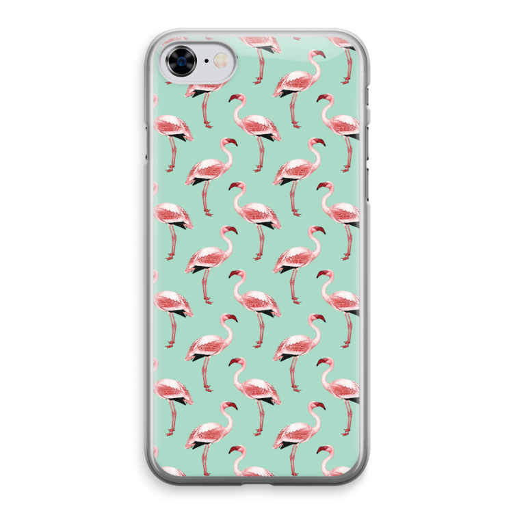 Flamingoprint groen: iPhone 8 Transparant Hoesje