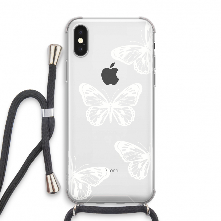 White butterfly: iPhone X Transparant Hoesje met koord
