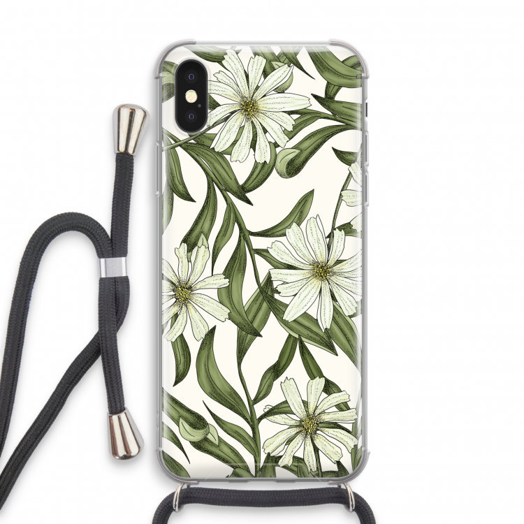 Wit bloemenpatroon: iPhone X Transparant Hoesje met koord