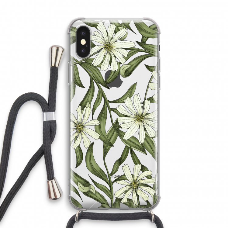 Wit bloemenpatroon: iPhone X Transparant Hoesje met koord