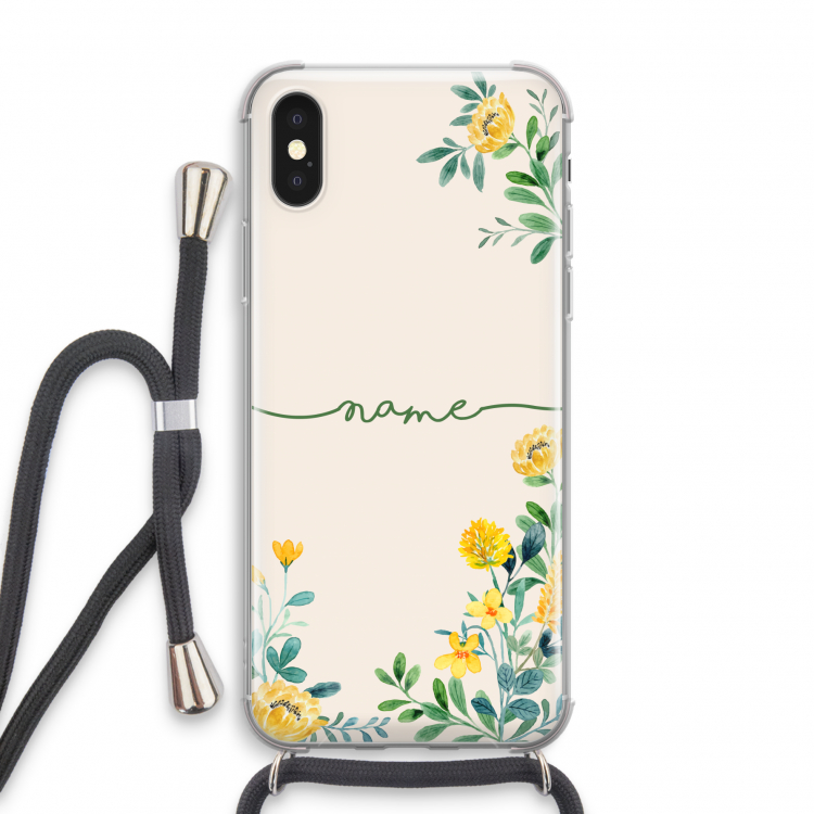 Gele bloemen: iPhone X Transparant Hoesje met koord