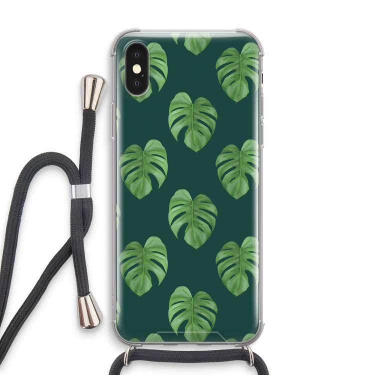 Monstera leaves: iPhone X Transparant Hoesje met koord