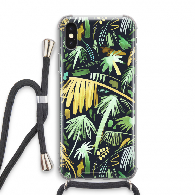 Tropical Palms Dark: iPhone X Transparant Hoesje met koord