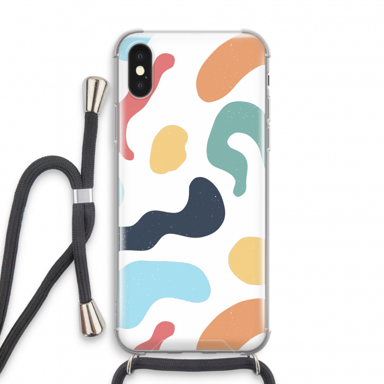 Memphis Shapes Blue: iPhone X Transparant Hoesje met koord