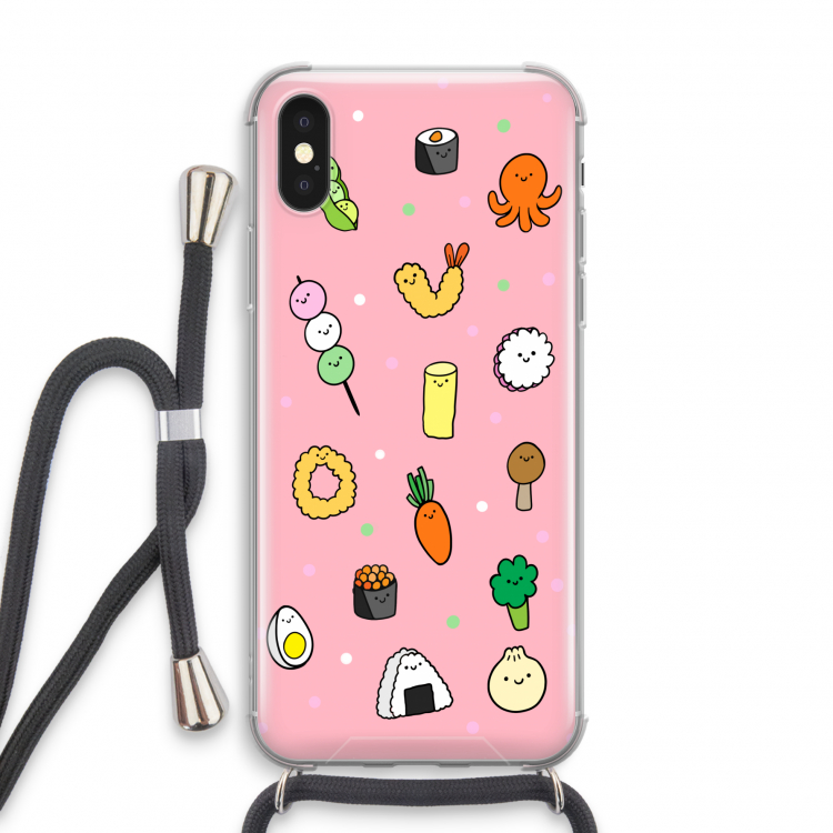 Happy bento friends: iPhone X Transparant Hoesje met koord