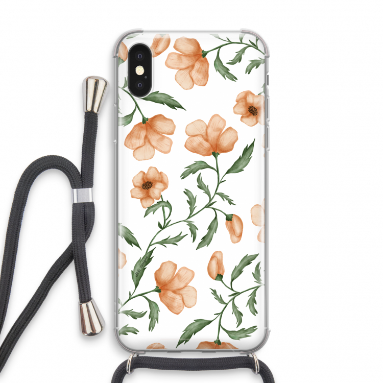 Peachy flowers: iPhone X Transparant Hoesje met koord