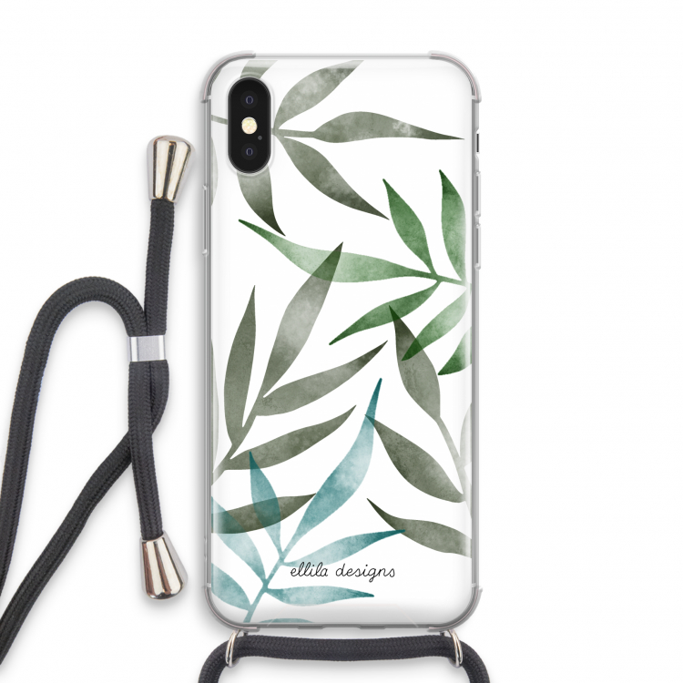 Tropical watercolor leaves: iPhone X Transparant Hoesje met koord