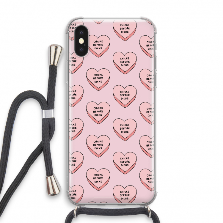 Chicks before dicks: iPhone X Transparant Hoesje met koord