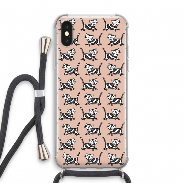 Zwarte poes: iPhone X Transparant Hoesje met koord