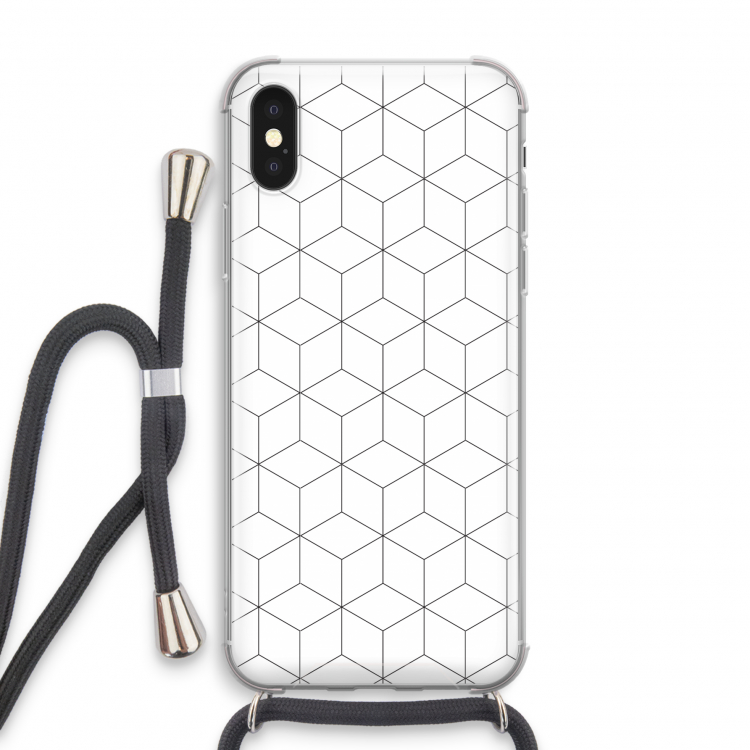 Zwart-witte kubussen: iPhone X Transparant Hoesje met koord