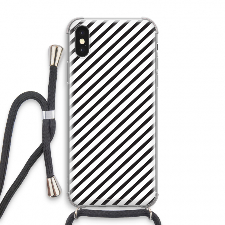 Strepen zwart-wit: iPhone X Transparant Hoesje met koord