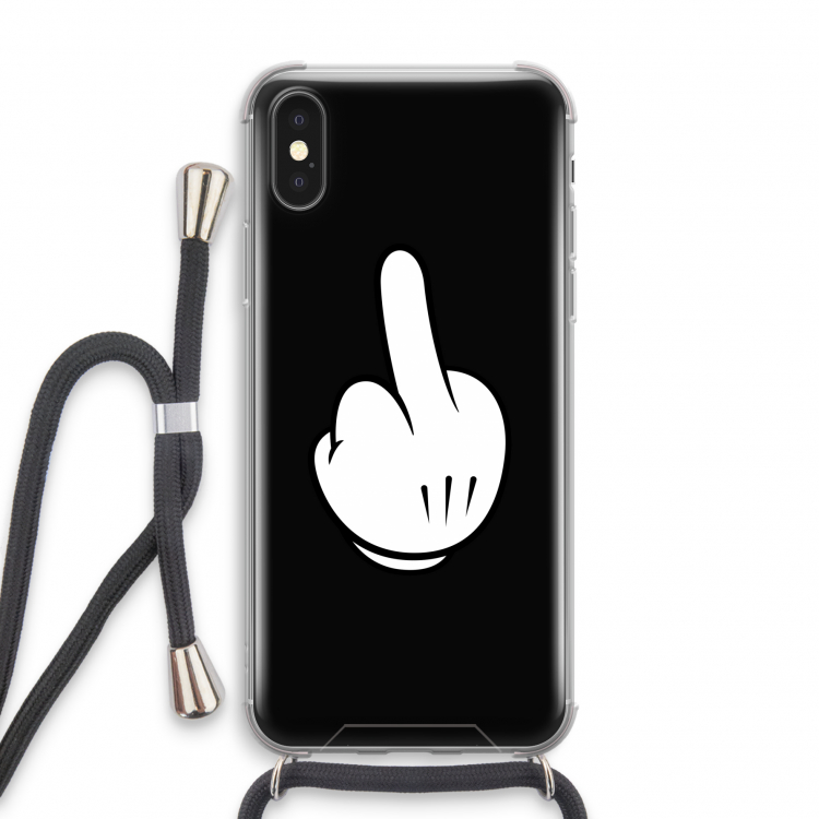 Middle finger black: iPhone X Transparant Hoesje met koord
